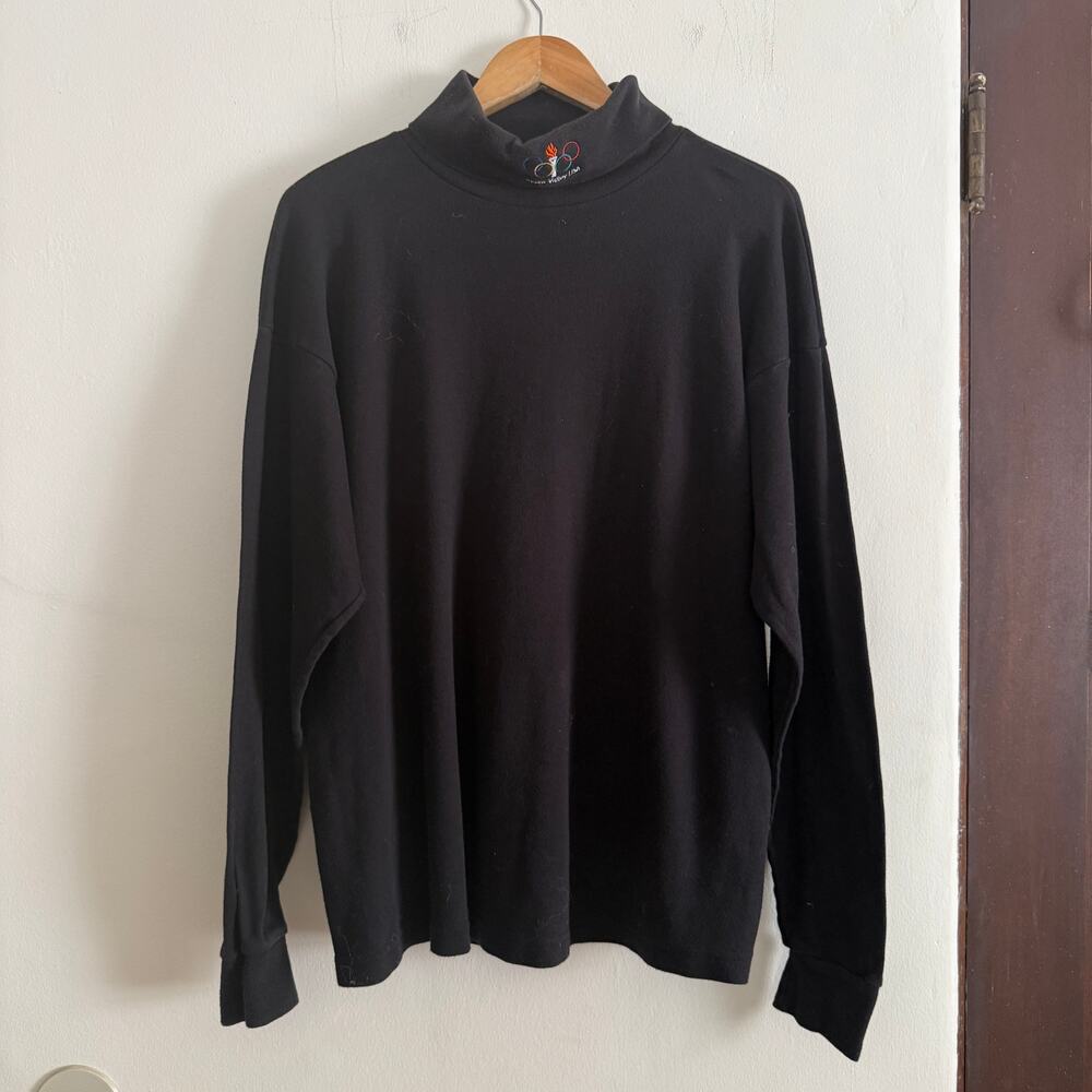 1960s Vintage Medalist Squaw Valley USA Olympic Black Turtleneck Extra Large